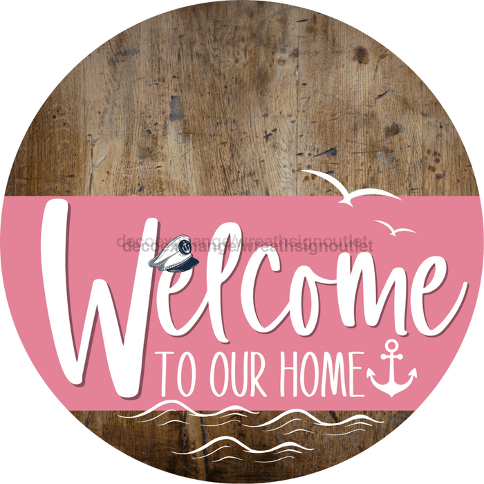 Welcome To Our Home Sign Nautical Pink Stripe Wood Grain Decoe-3181-Dh 18 Round
