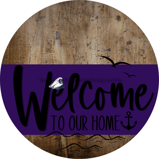 Welcome To Our Home Sign Nautical Purple Stripe Wood Grain Decoe-3191-Dh 18 Round