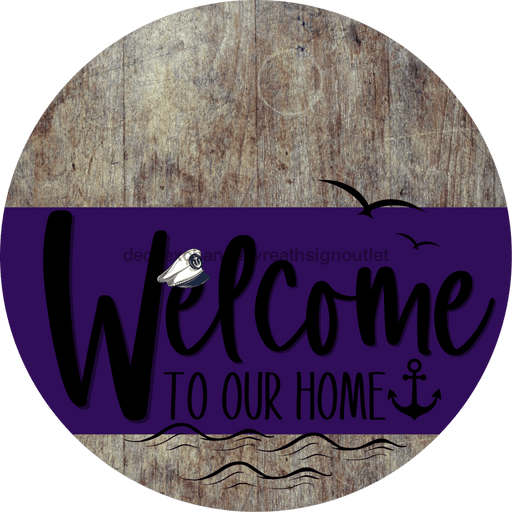 Welcome To Our Home Sign Nautical Purple Stripe Wood Grain Decoe-3192-Dh 18 Round