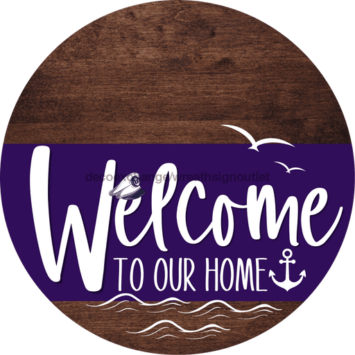 Welcome To Our Home Sign Nautical Purple Stripe Wood Grain Decoe-3200-Dh 18 Round