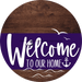 Welcome To Our Home Sign Nautical Purple Stripe Wood Grain Decoe-3200-Dh 18 Round