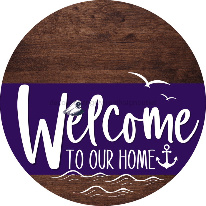 Welcome To Our Home Sign Nautical Purple Stripe Wood Grain Decoe-3200-Dh 18 Round