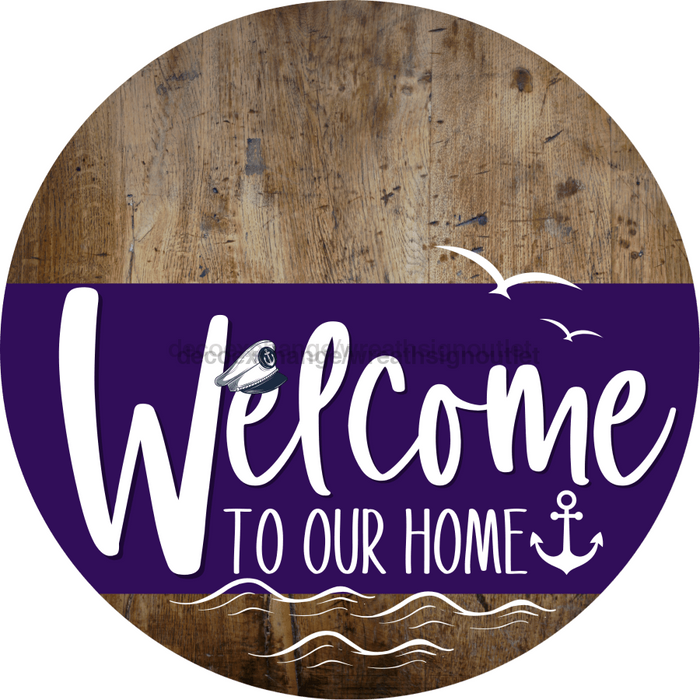 Welcome To Our Home Sign Nautical Purple Stripe Wood Grain Decoe-3201-Dh 18 Round