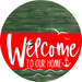 Welcome To Our Home Sign Nautical Red Stripe Green Stain Decoe-3147-Dh 18 Wood Round
