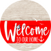 Welcome To Our Home Sign Nautical Red Stripe White Wash Decoe-3145-Dh 18 Wood Round