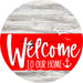 Welcome To Our Home Sign Nautical Red Stripe White Wash Decoe-3146-Dh 18 Wood Round