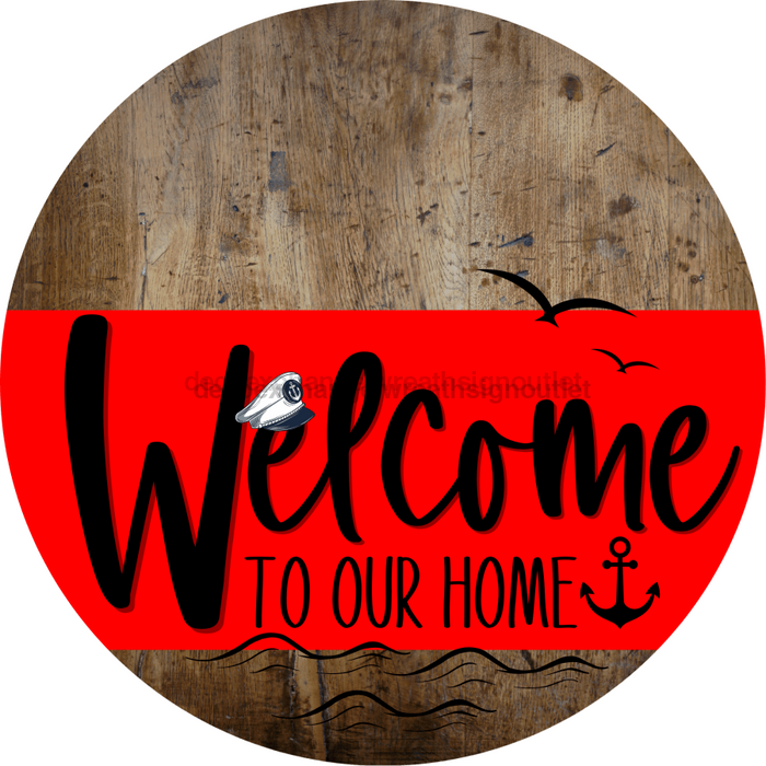 Welcome To Our Home Sign Nautical Red Stripe Wood Grain Decoe-3131-Dh 18 Round