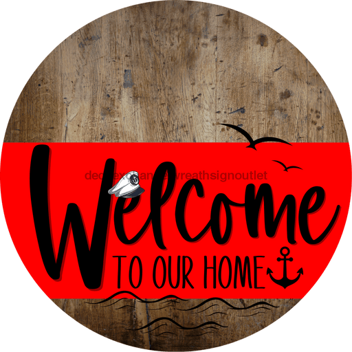 Welcome To Our Home Sign Nautical Red Stripe Wood Grain Decoe-3131-Dh 18 Round