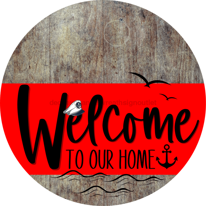 Welcome To Our Home Sign Nautical Red Stripe Wood Grain Decoe-3132-Dh 18 Round