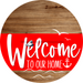 Welcome To Our Home Sign Nautical Red Stripe Wood Grain Decoe-3138-Dh 18 Round