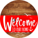 Welcome To Our Home Sign Nautical Red Stripe Wood Grain Decoe-3139-Dh 18 Round