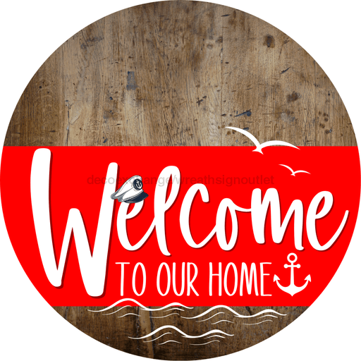 Welcome To Our Home Sign Nautical Red Stripe Wood Grain Decoe-3141-Dh 18 Round