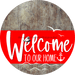 Welcome To Our Home Sign Nautical Red Stripe Wood Grain Decoe-3142-Dh 18 Round