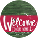 Welcome To Our Home Sign Nautical Viva Magenta Stripe Green Stain Decoe-3227-Dh 18 Wood Round