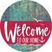 Welcome To Our Home Sign Nautical Viva Magenta Stripe Petina Look Decoe-3223-Dh 18 Wood Round