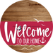 Welcome To Our Home Sign Nautical Viva Magenta Stripe Wood Grain Decoe-3218-Dh 18 Round