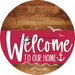 Welcome To Our Home Sign Nautical Viva Magenta Stripe Wood Grain Decoe-3219-Dh 18 Round
