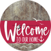 Welcome To Our Home Sign Nautical Viva Magenta Stripe Wood Grain Decoe-3222-Dh 18 Round