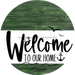 Welcome To Our Home Sign Nautical White Stripe Green Stain Decoe-3097-Dh 18 Wood Round