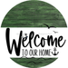 Welcome To Our Home Sign Nautical White Stripe Green Stain Decoe-3097-Dh 18 Wood Round