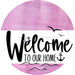 Welcome To Our Home Sign Nautical White Stripe Pink Stain Decoe-3094-Dh 18 Wood Round