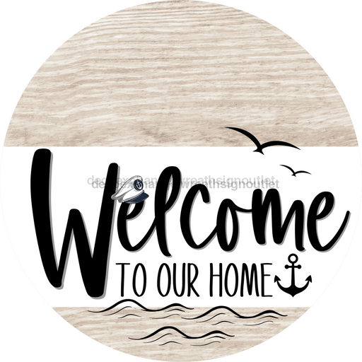 Welcome To Our Home Sign Nautical White Stripe Wash Decoe-3095-Dh 18 Wood Round