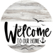 Welcome To Our Home Sign Nautical White Stripe Wash Decoe-3096-Dh 18 Wood Round