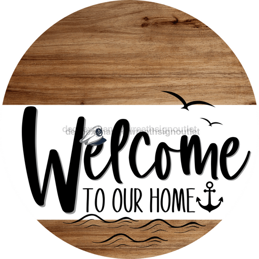 Welcome To Our Home Sign Nautical White Stripe Wood Grain Decoe-3088-Dh 18 Round