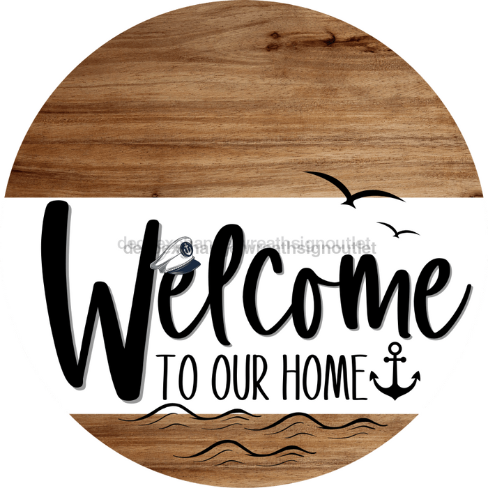 Welcome To Our Home Sign Nautical White Stripe Wood Grain Decoe-3088-Dh 18 Round