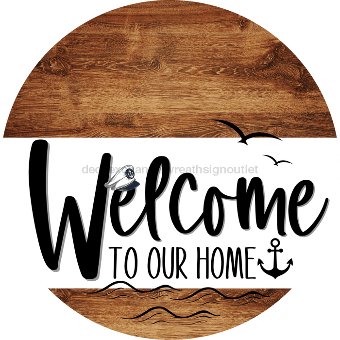 Welcome To Our Home Sign Nautical White Stripe Wood Grain Decoe-3089-Dh 18 Round