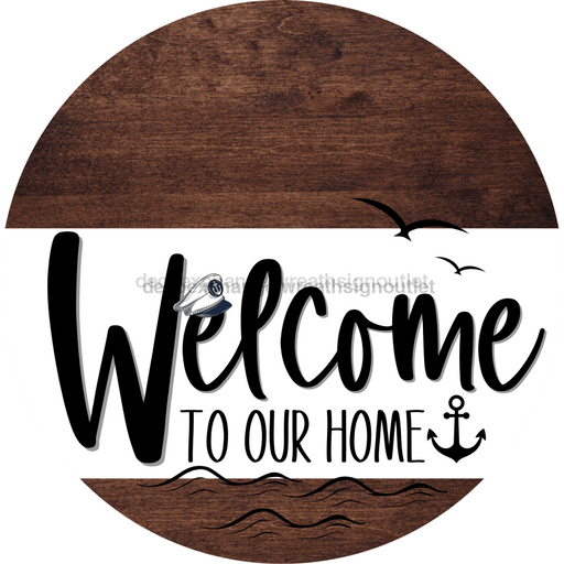 Welcome To Our Home Sign Nautical White Stripe Wood Grain Decoe-3090-Dh 18 Round