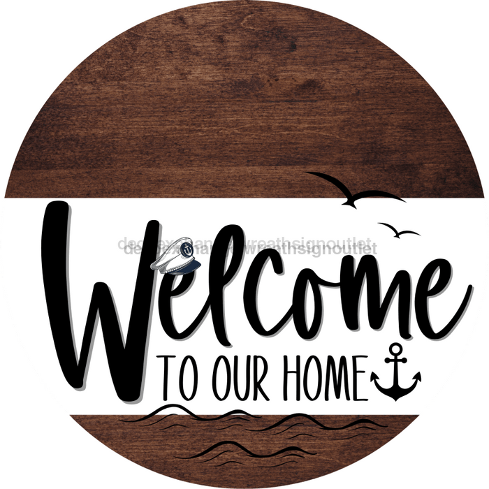 Welcome To Our Home Sign Nautical White Stripe Wood Grain Decoe-3090-Dh 18 Round