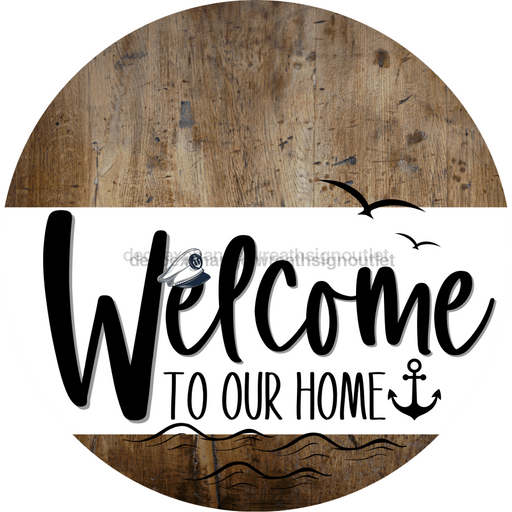 Welcome To Our Home Sign Nautical White Stripe Wood Grain Decoe-3091-Dh 18 Round