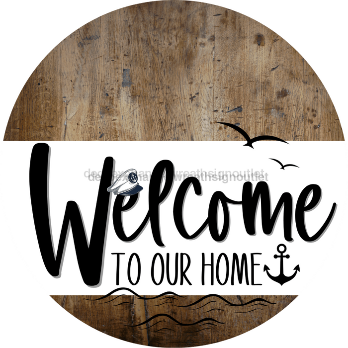 Welcome To Our Home Sign Nautical White Stripe Wood Grain Decoe-3091-Dh 18 Round