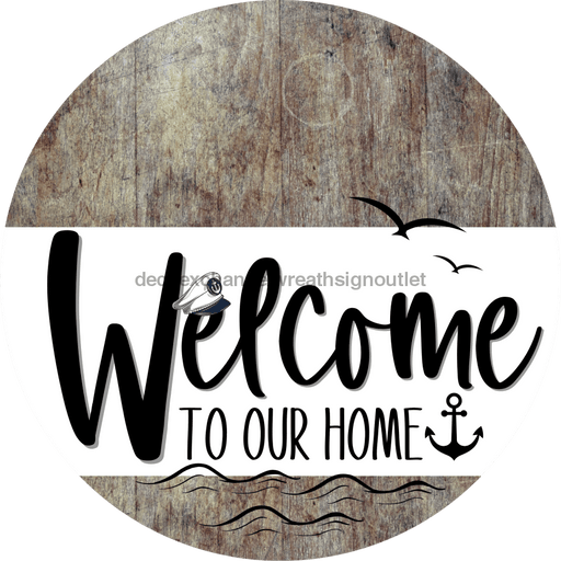 Welcome To Our Home Sign Nautical White Stripe Wood Grain Decoe-3092-Dh 18 Round