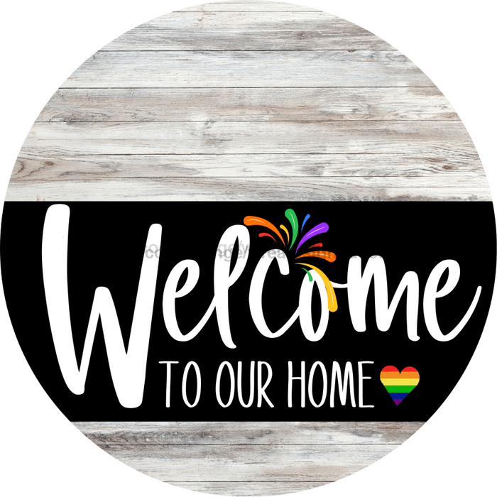 Welcome To Our Home Sign Pride Black Stripe Green Stain Decoe-3999-Dh 18 Wood Round