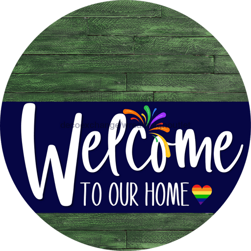 Welcome To Our Home Sign Pride Navy Stripe Green Stain Decoe-3868-Dh 18 Wood Round