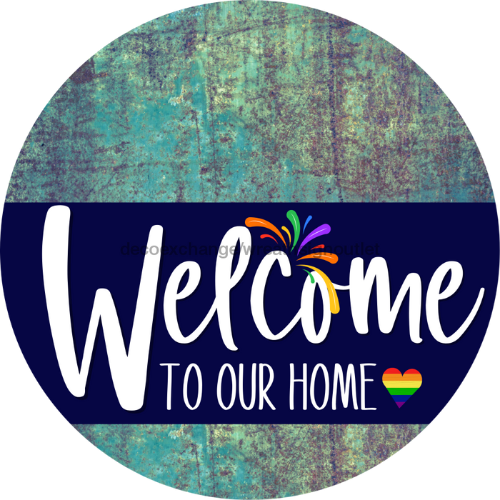 Welcome To Our Home Sign Pride Navy Stripe Petina Look Decoe-3864-Dh 18 Wood Round