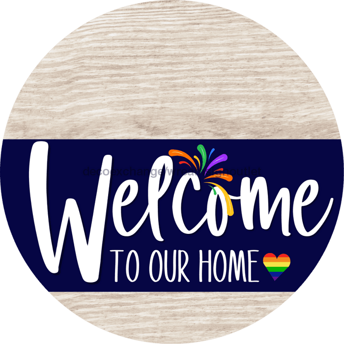 Welcome To Our Home Sign Pride Navy Stripe White Wash Decoe-3866-Dh 18 Wood Round