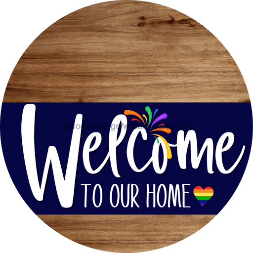 Welcome To Our Home Sign Pride Navy Stripe Wood Grain Decoe-3859-Dh 18 Round