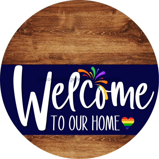 Welcome To Our Home Sign Pride Navy Stripe Wood Grain Decoe-3860-Dh 18 Round