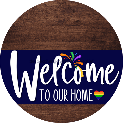 Welcome To Our Home Sign Pride Navy Stripe Wood Grain Decoe-3861-Dh 18 Round