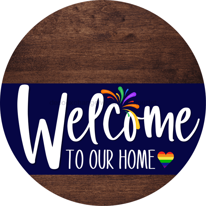 Welcome To Our Home Sign Pride Navy Stripe Wood Grain Decoe-3861-Dh 18 Round