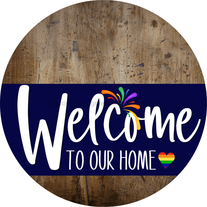 Welcome To Our Home Sign Pride Navy Stripe Wood Grain Decoe-3862-Dh 18 Round