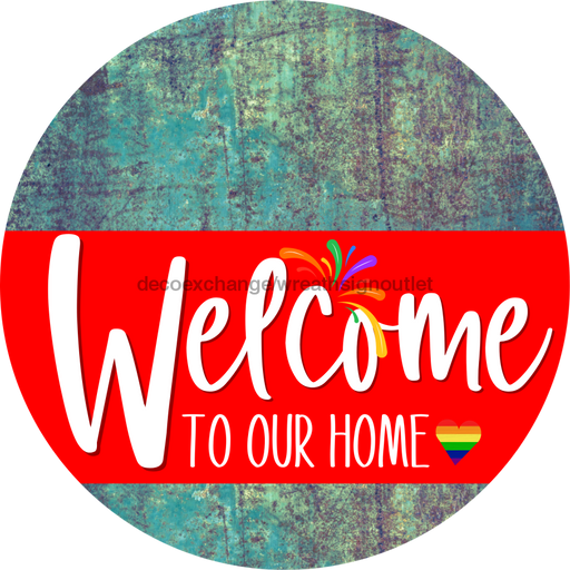 Welcome To Our Home Sign Pride Red Stripe Petina Look Decoe-3904-Dh 18 Wood Round