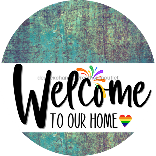 Welcome To Our Home Sign Pride White Stripe Petina Look Decoe-3854-Dh 18 Wood Round