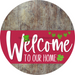 Welcome To Our Home Sign St Patricks Day Viva Magenta Stripe Wood Grain Decoe-3375-Dh 18 Round