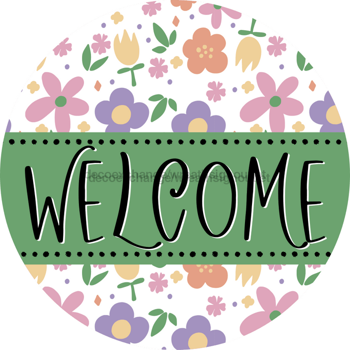 Welcome Wreath Sign, Floral Wreath, DECOE-4129-B, 8 metal Round