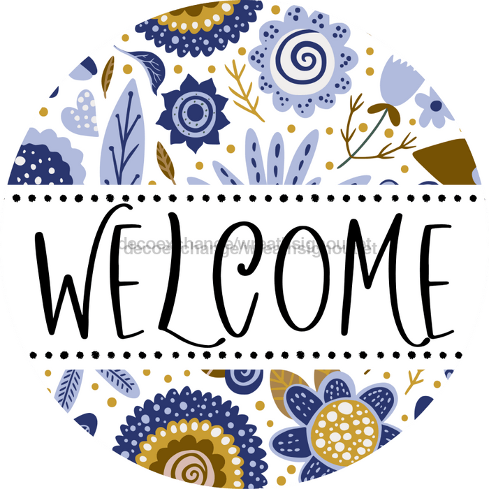Welcome Wreath Sign, Floral Wreath, DECOE-4131, 10 metal Round