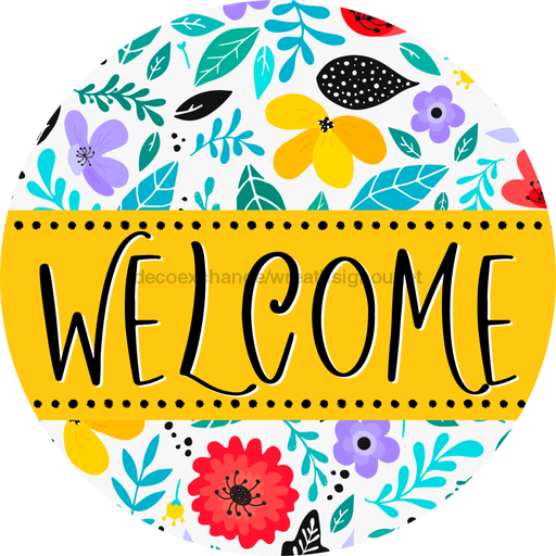 Welcome Wreath Sign, Floral Wreath, DECOE-4133-B, 8 metal Round